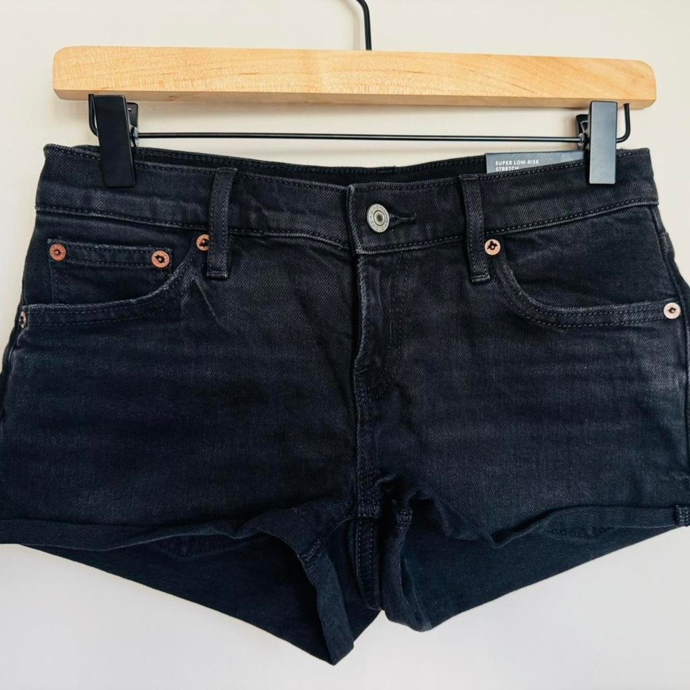 NWT American Eagle Black Stretch Super Low Rise Micro Denim Shorts - Size 00